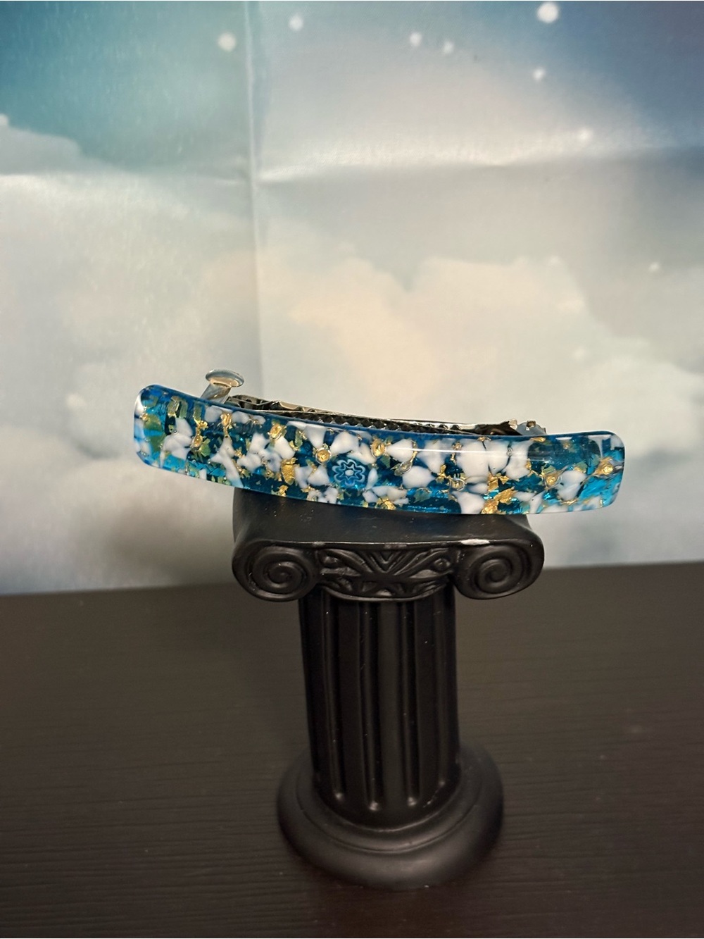 Glass of Venice Murano glass Venetian Reflection Hair clip with bag. Preowned